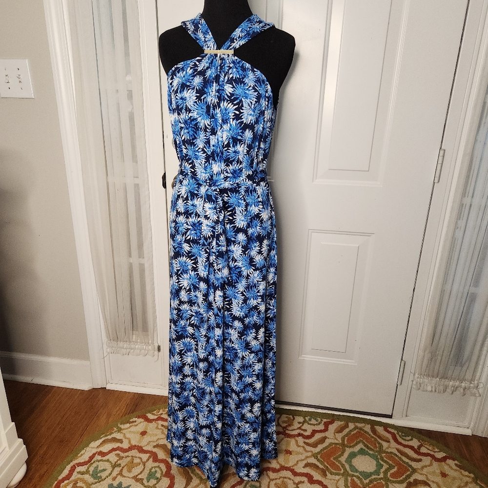 Michael Kors Blue and White Floral Maxi Dress